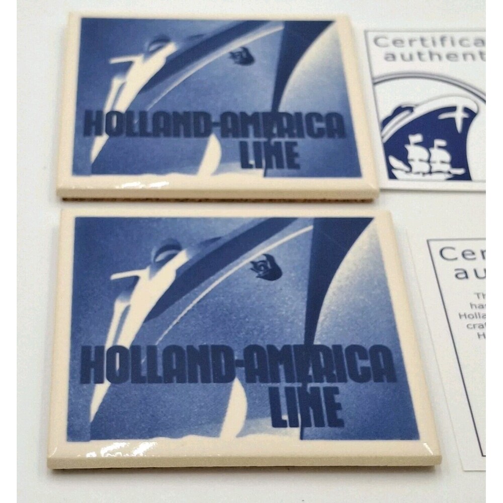 Holland American Cruise Line Blue Delft Coaster Tiles w/Cork Backing Set of 2
